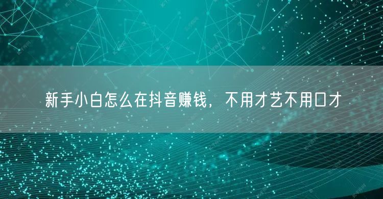 新手小白怎么在抖音赚钱，不用才艺不用口才