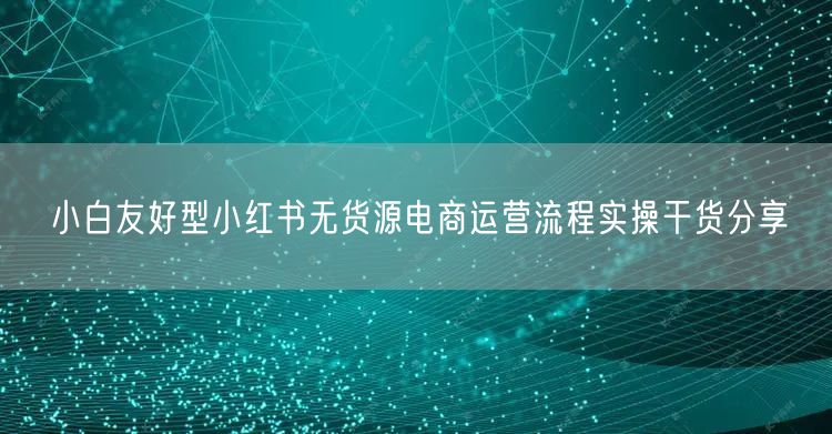 小白友好型小红书无货源电商运营流程实操干货分享